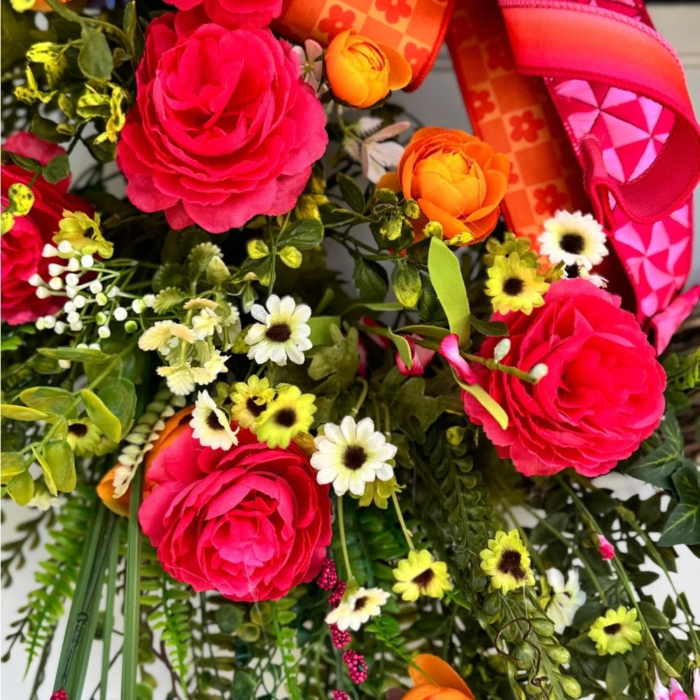 Pink and Orange Floral Wreath